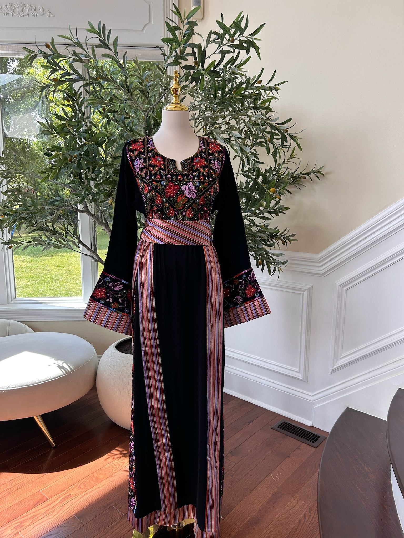 Embroidery Black Thobe Tatreez Detail