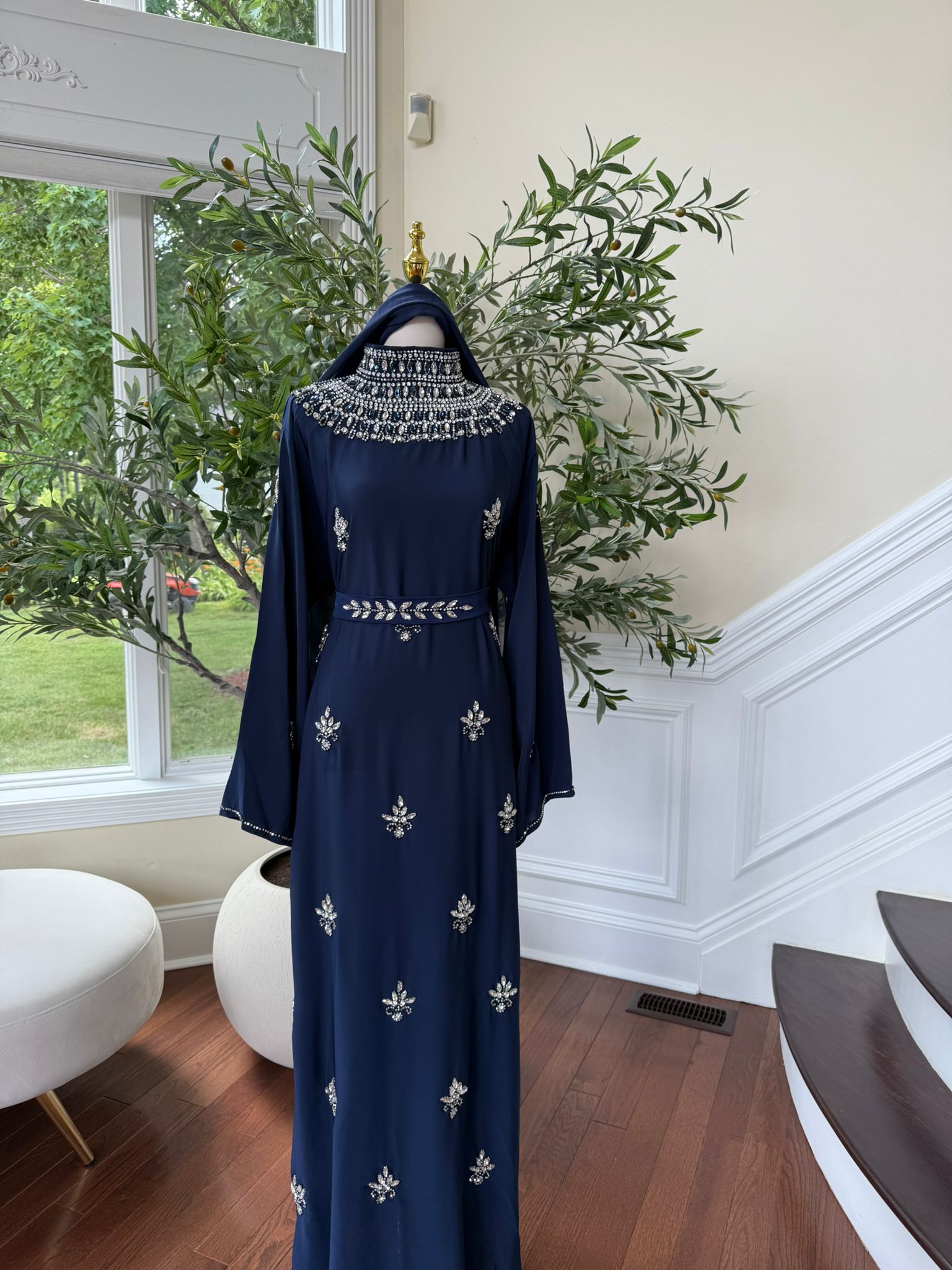 Elegant Blue Stone Abaya