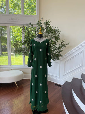Green Glimmer Stonework Maxi Dress