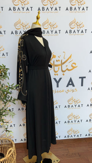 Black Abaya Golden Sequence