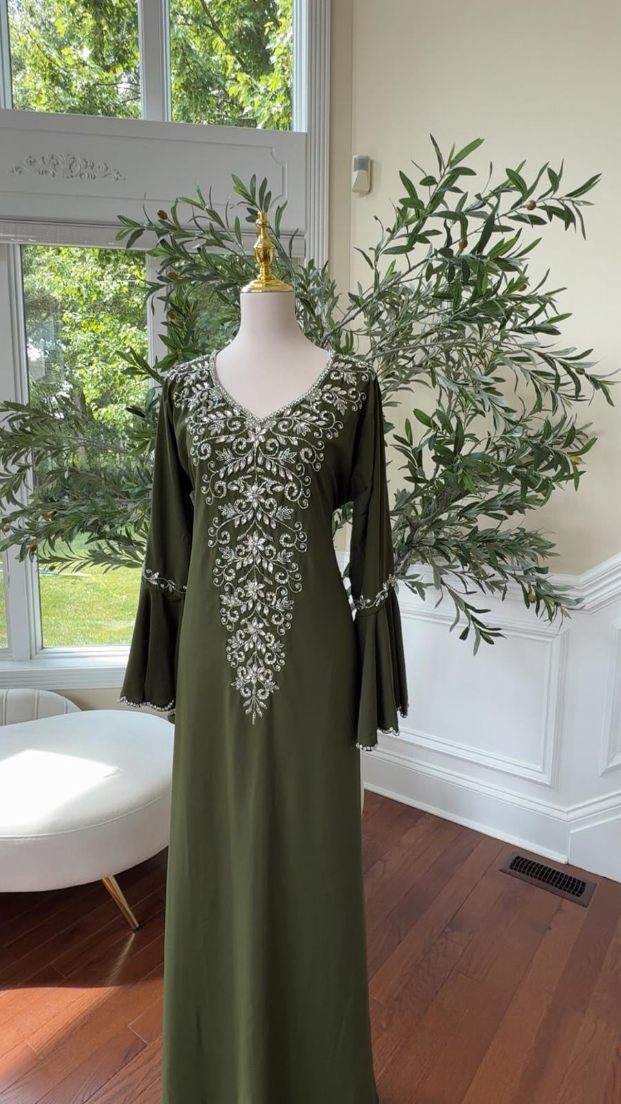 Green Silver Beaded Kuftan