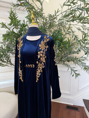Navy Blue Golden Two Piece Charm Abaya