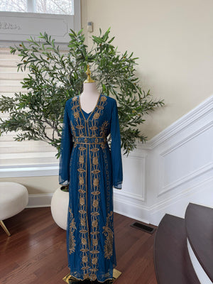 Golden Turquoise Detail Stone Cardigan Abaya