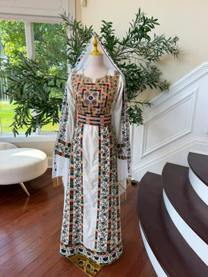 White Beaded Embroidery Thobe