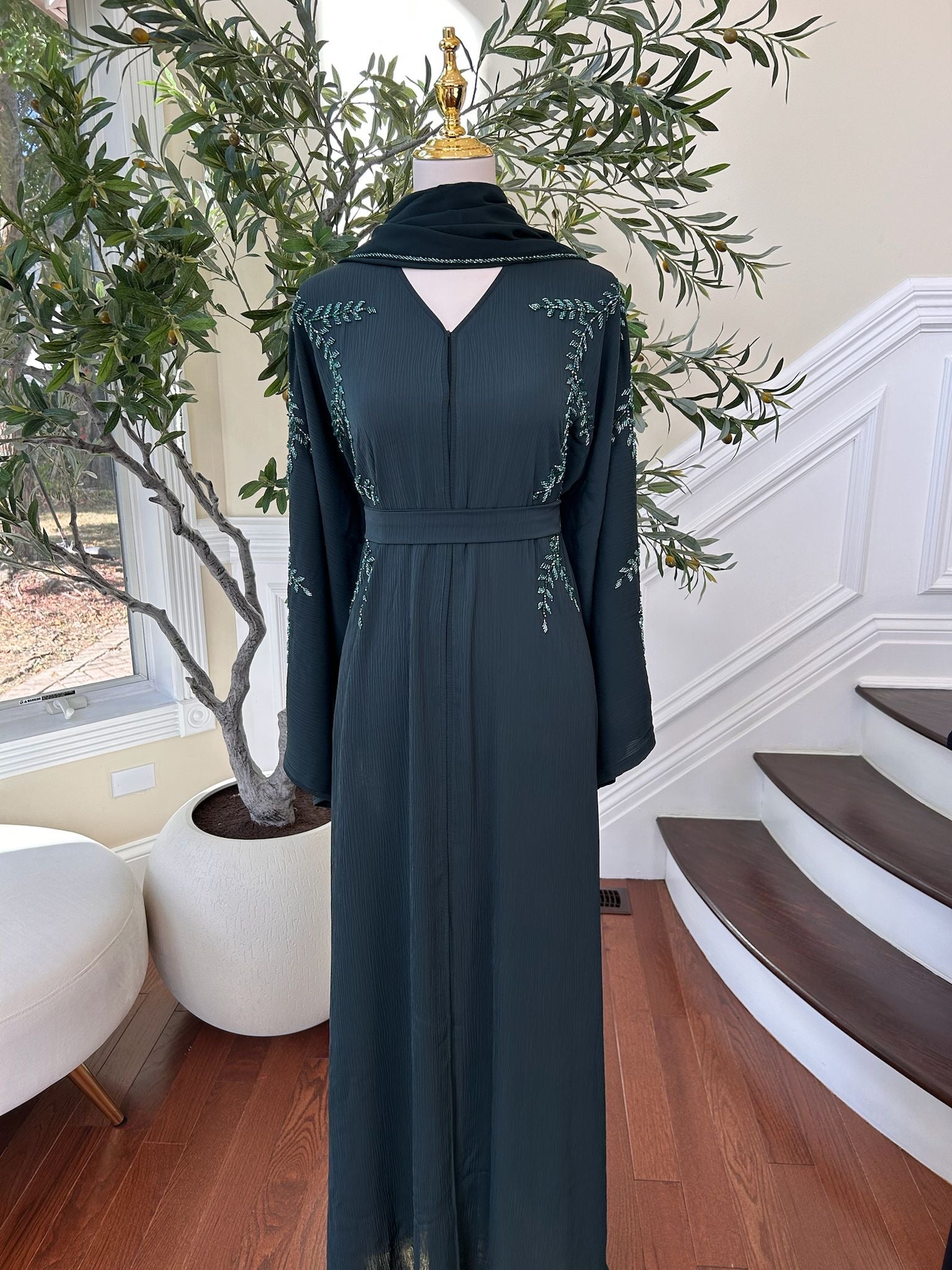 Emerald Green Rose Abaya