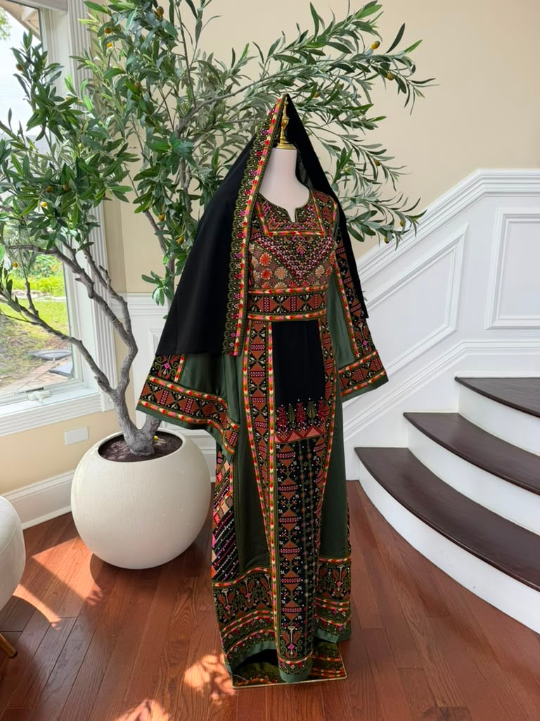 Green Embroidery Tatreez Orange Thobe