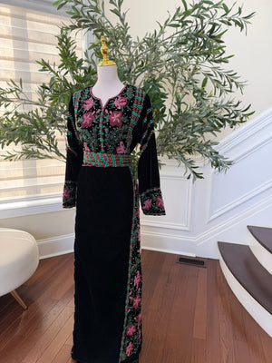 Black Velvet Stone Embellished Thobe