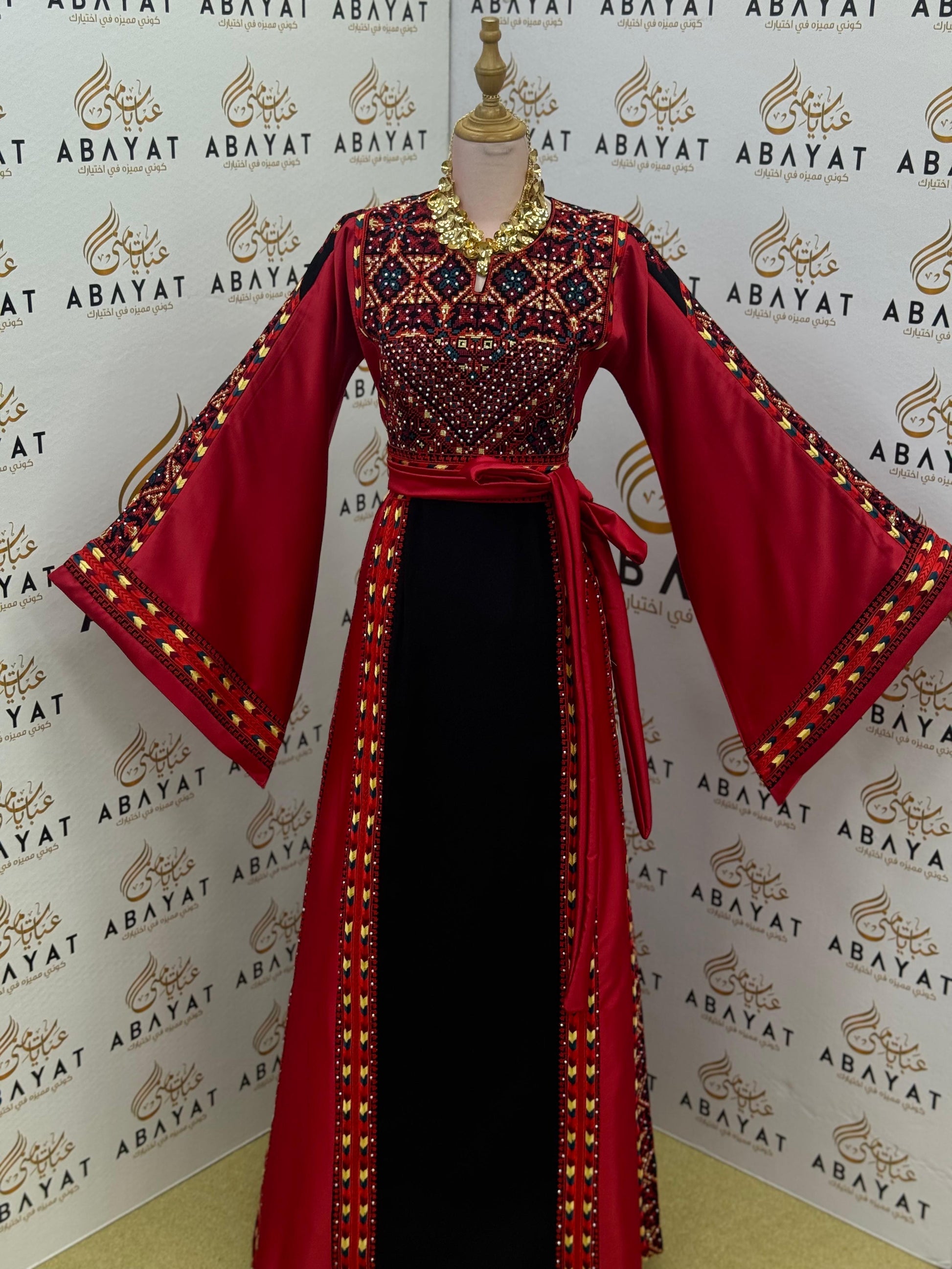 Palestinian Heritage Thobe – Red & Black Couture