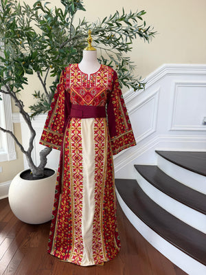 Cream Embroidery Tatreez Sabal Kharaz Thobe