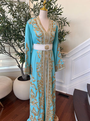 Mint Blue Golden Charm Detail Kuftan