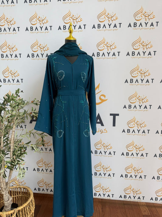 Elegant Turquoise Beaded Abaya