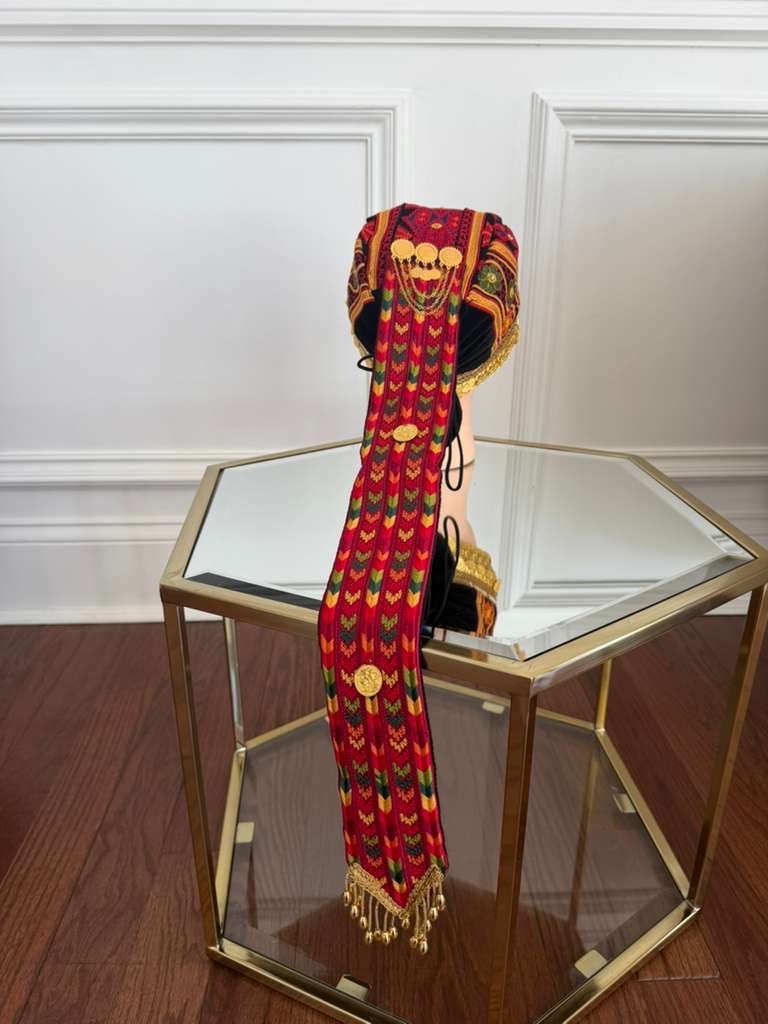 Red Tatreez Coin Head Piece Awka