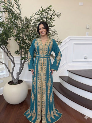 Turquoise Golden Embroidery Elegance Kuftan