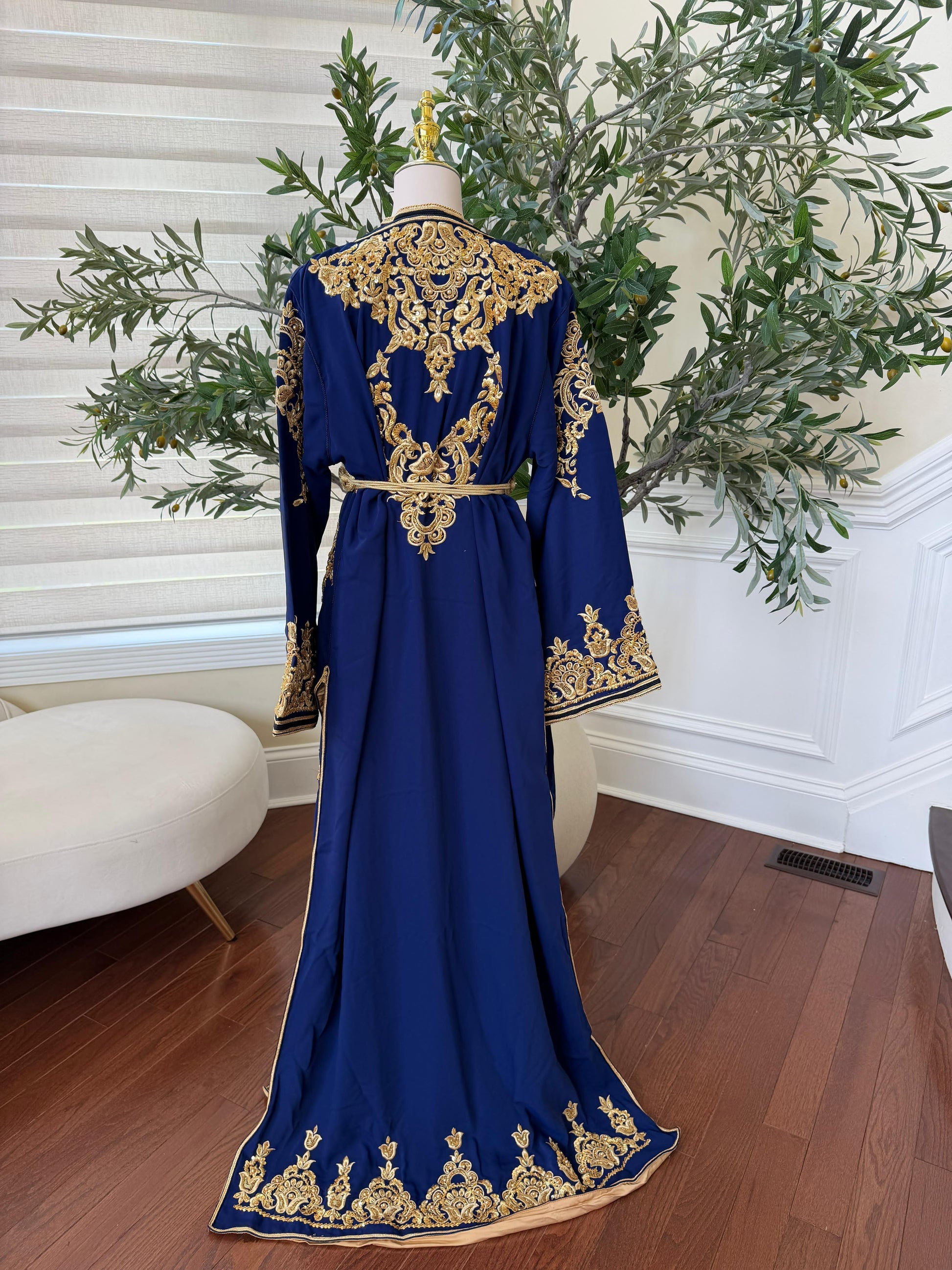 Blue Embroidery Beaded Kuftan