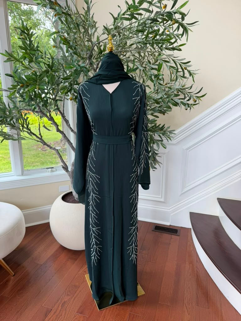 Emerald Green Beaded Crystal Abaya