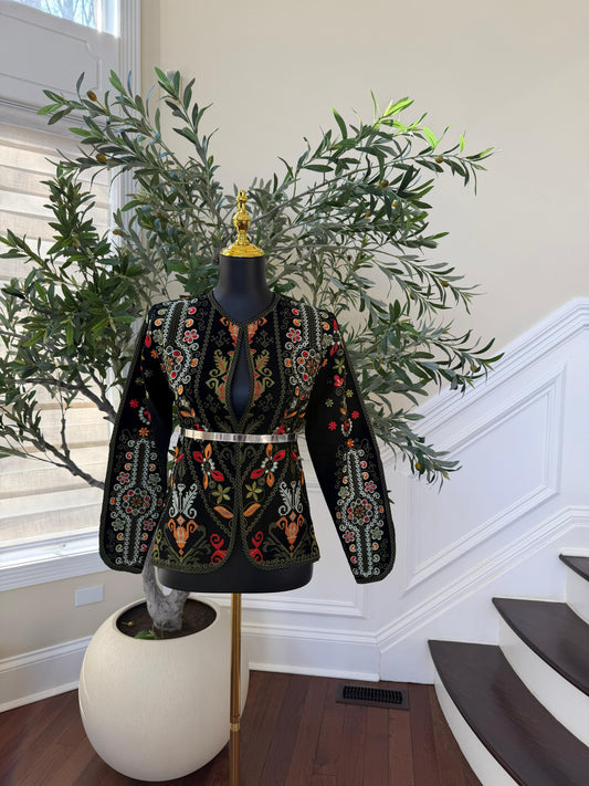 Black Embroidery Green Tatreez Jacket