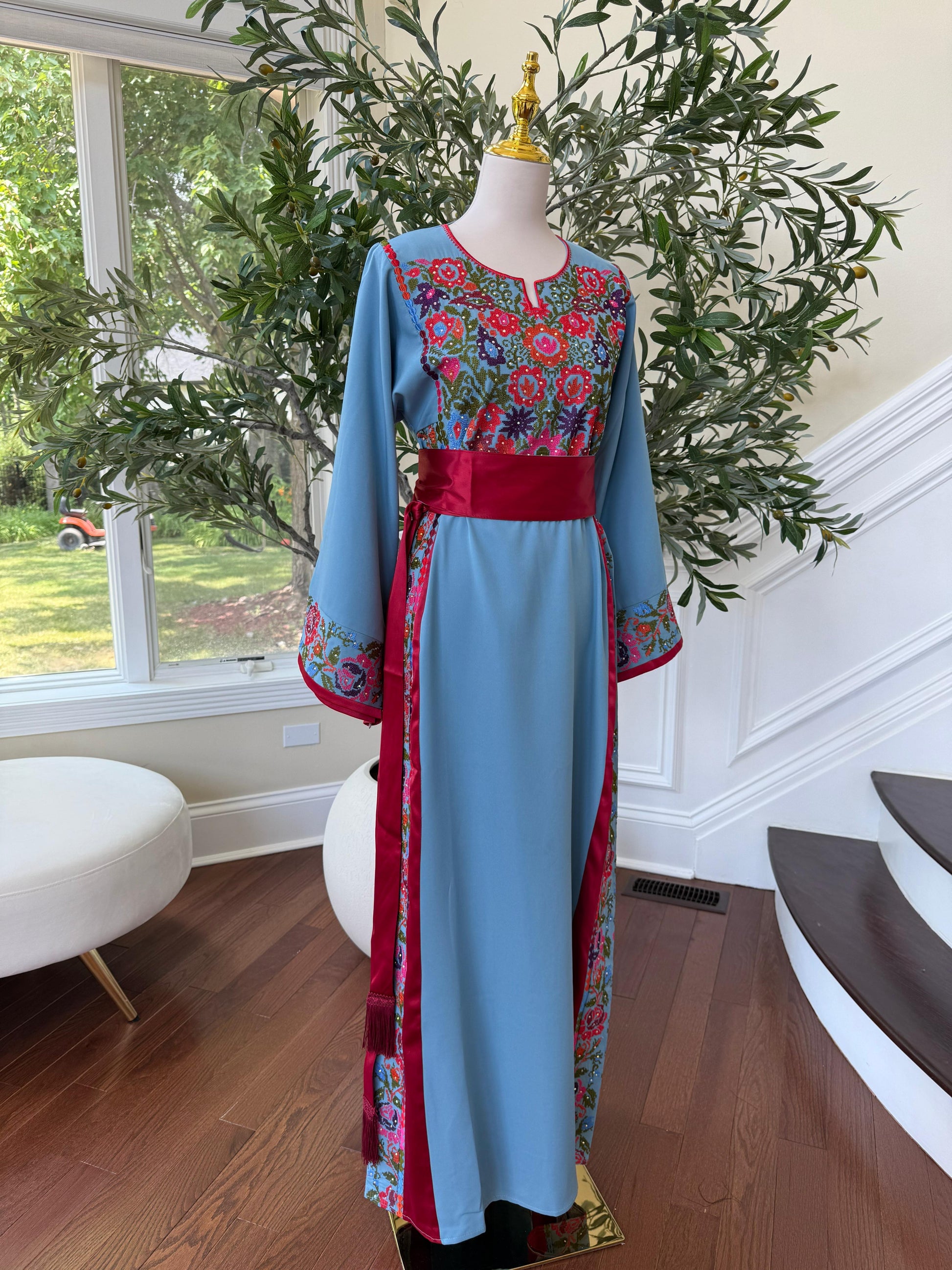 Blue Embroidery Tatreez Thobe