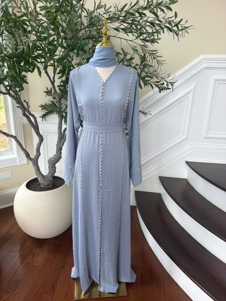 Baby Blue Beaded Elegance Abaya