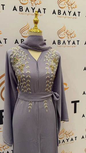 Lavender Abaya Featuring Beautiful Floral Handwork #202593