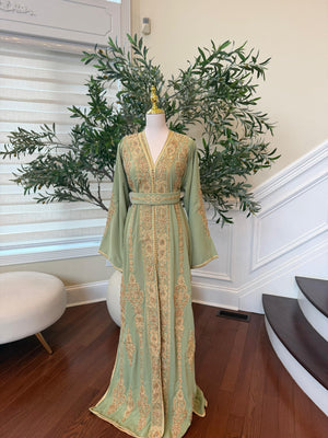 Sage Green Golden Embroidery Kuftan