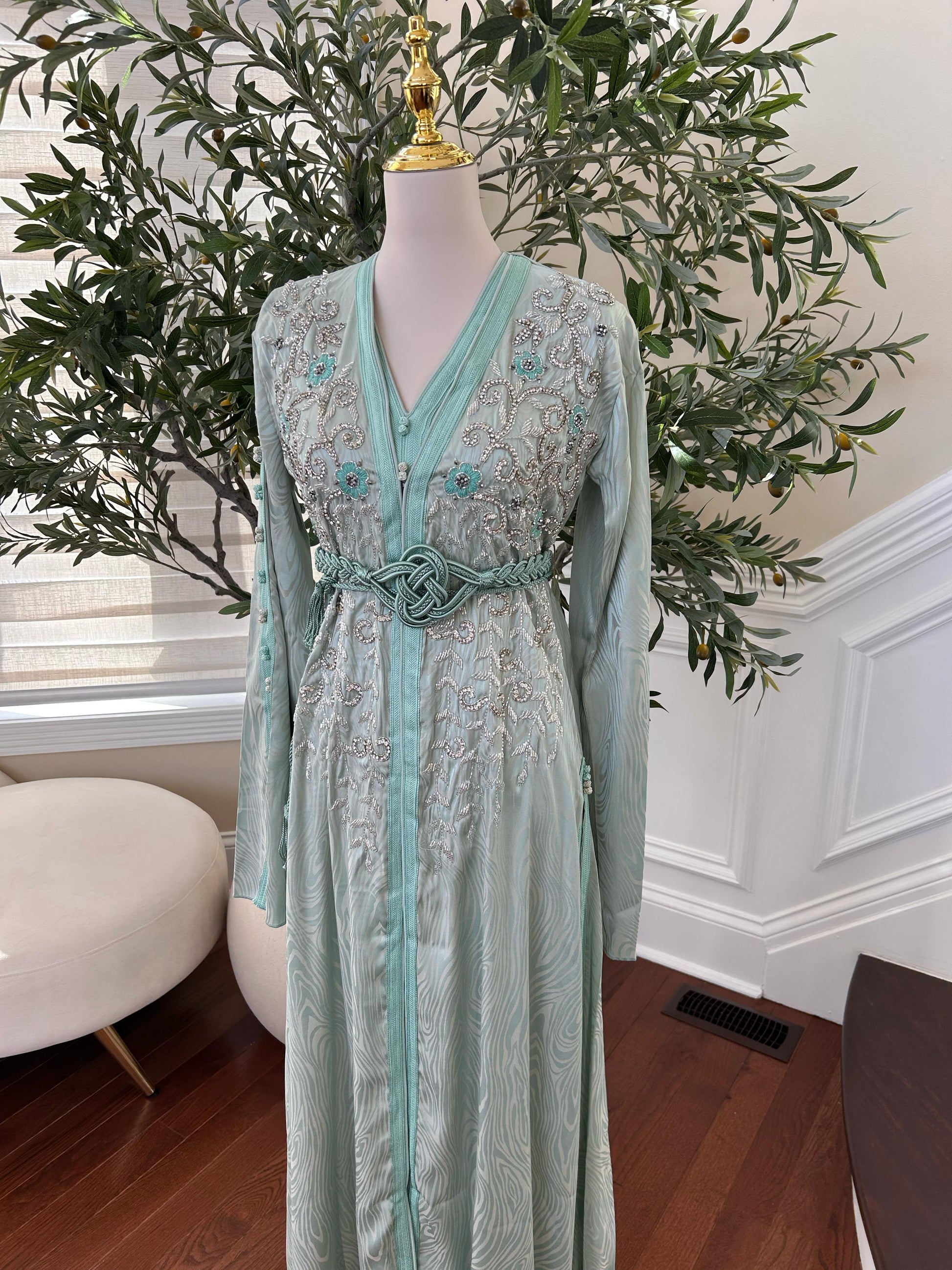 Mint Stone Beaded Kuftan