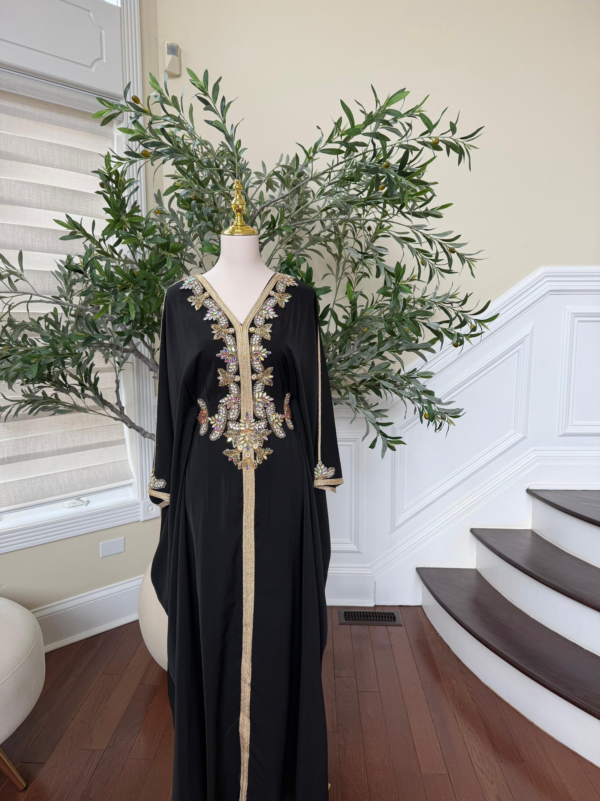 Black Royale Beaded Butterfly Abaya