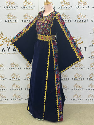 Midnight Blue Velvet Thobe – Traditional Palestinian Embroidery