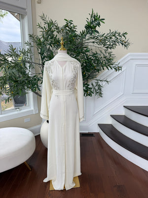 Off White Charm Beaded Floral Abaya