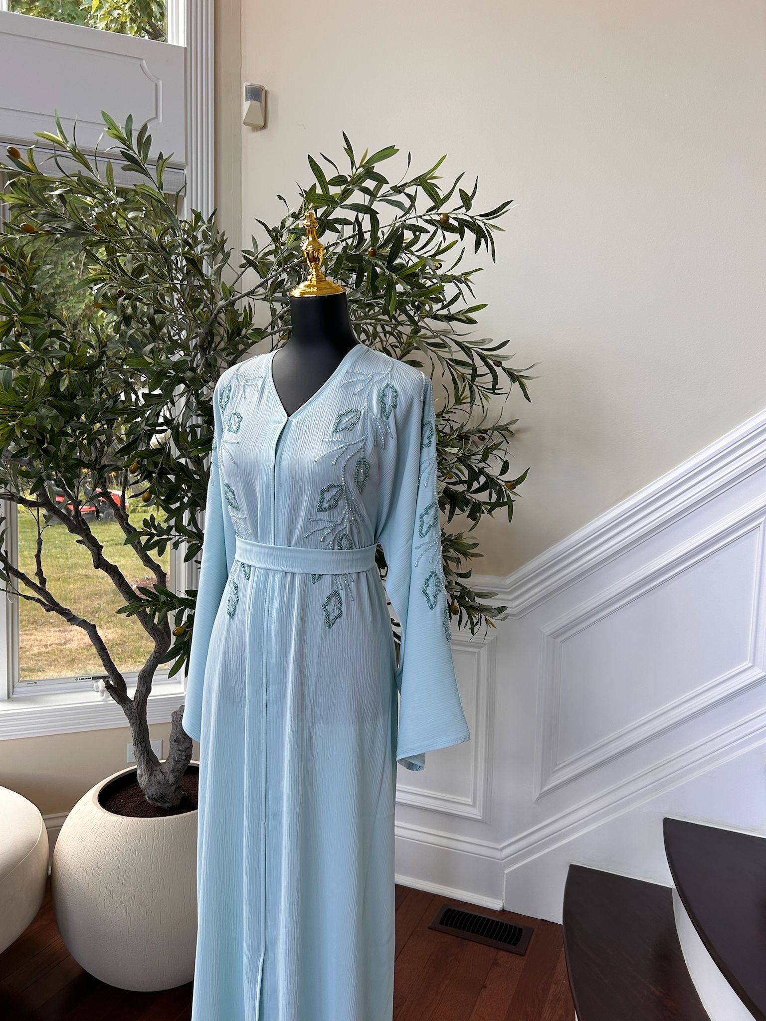 Baby Blue Design Charm Abaya