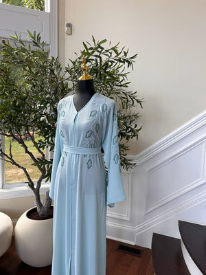 Baby Blue Design Charm Abaya