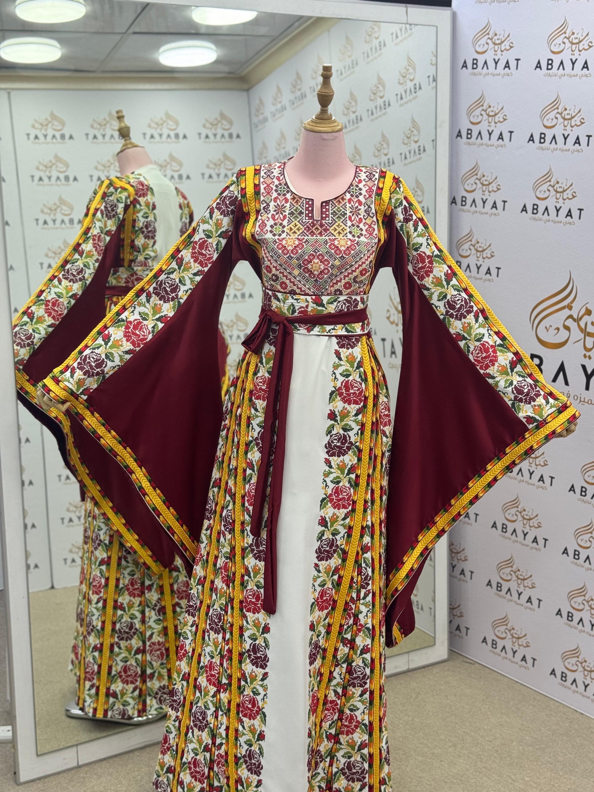Burgundy & White Palestinian Embroidered Thobe | Floral Heritage Design A09042025