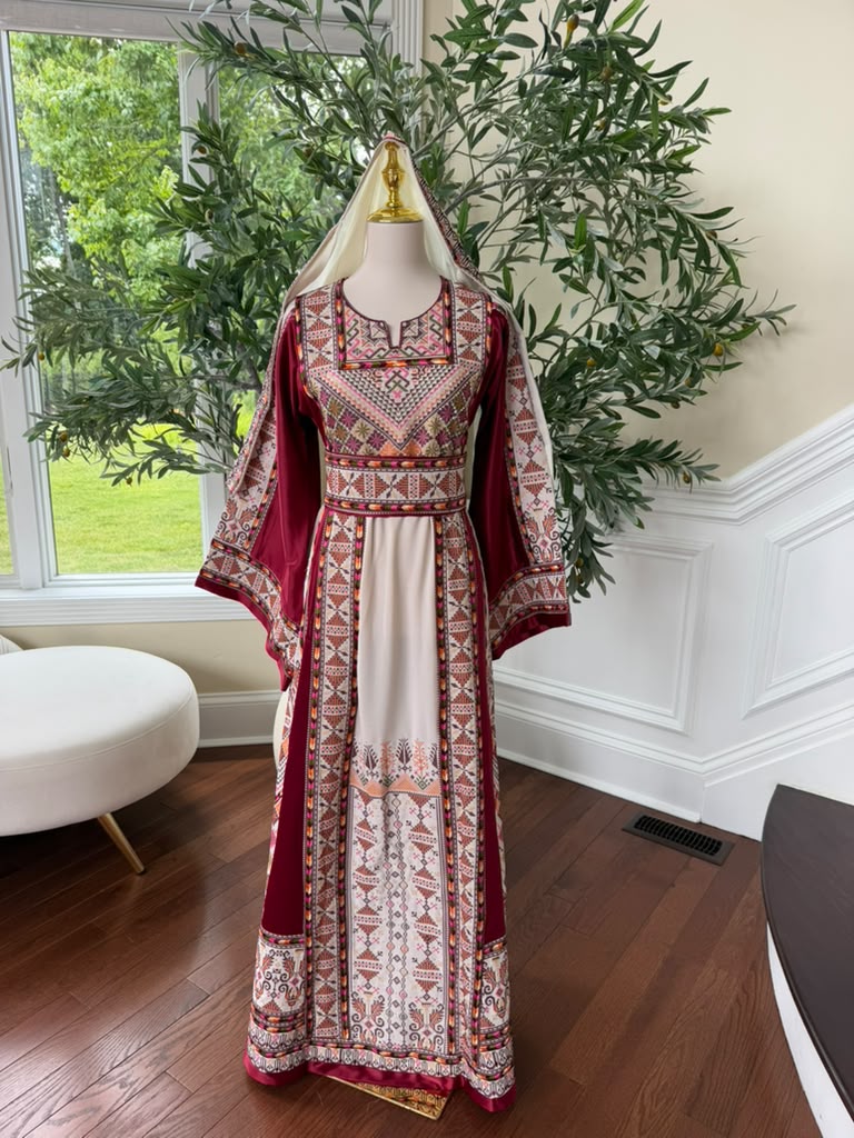 White Embroidery Tatreez Red Thobe