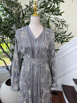 Grey Two Piece Beaded Kuftan