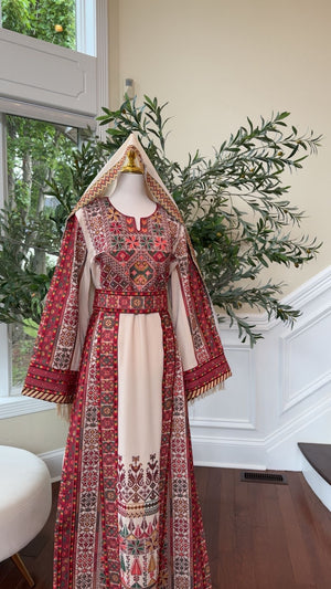 Ivory Grace | Thobe Tatreez with Heritage Red Detailing