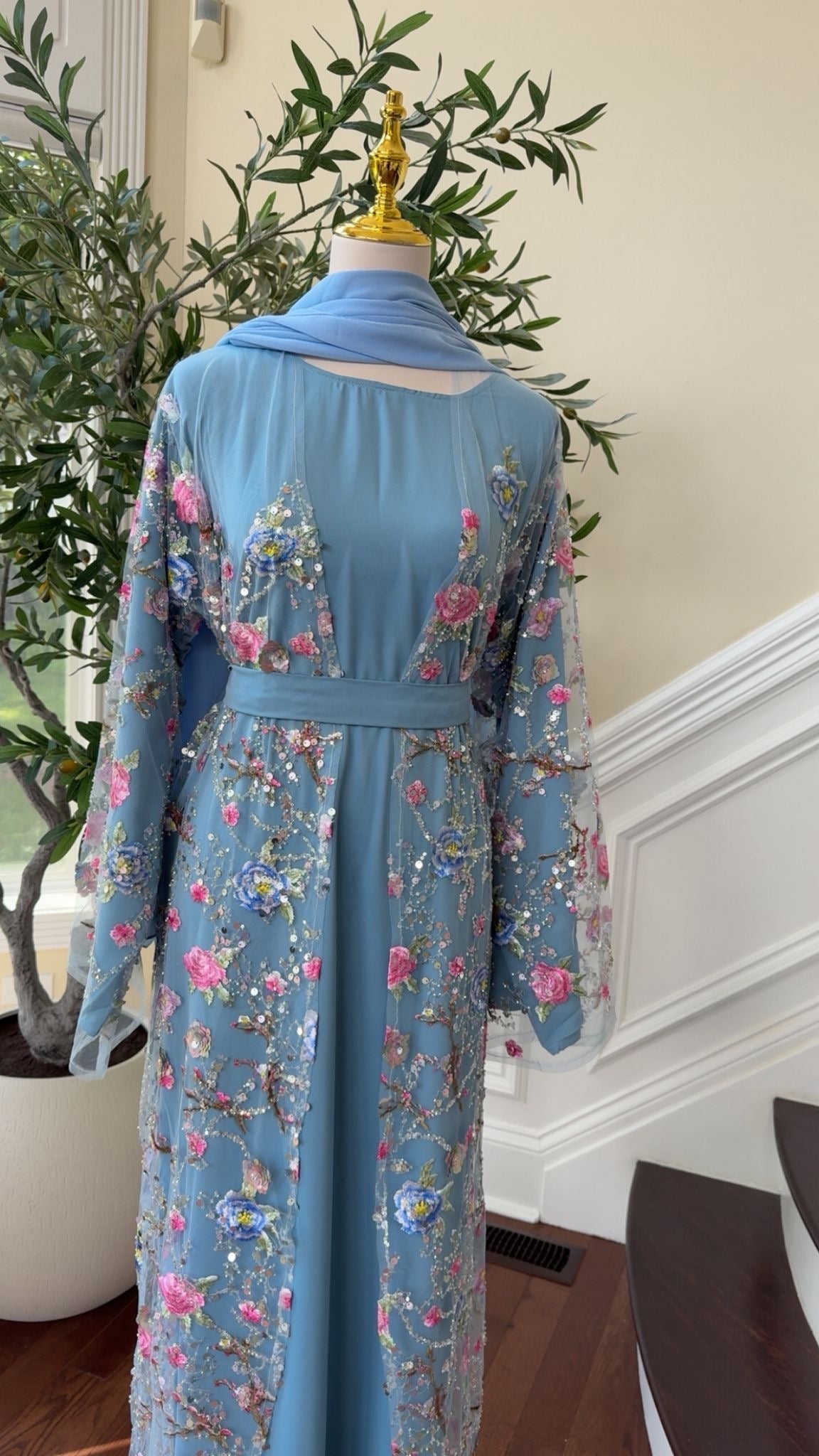 Sky Blue Ethereal Bloom Abaya