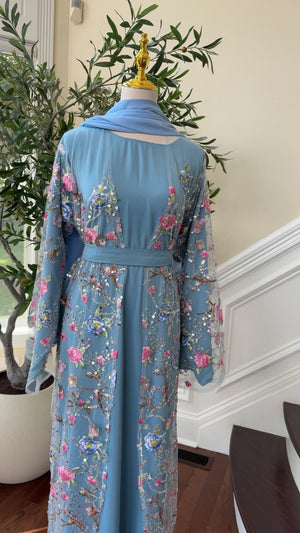 Sky Blue Ethereal Bloom Abaya