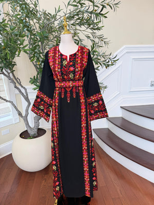 Embroidery Black Tatreez Rose Thobe