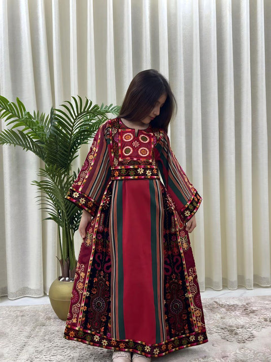 Red Embroidery Tatreez Majdalwi Thobe