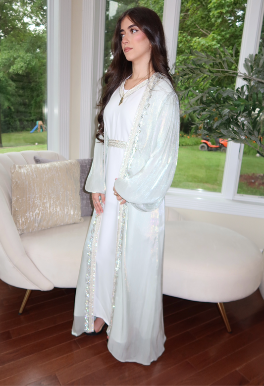 Sage Green Kuftan with Delicate Detail