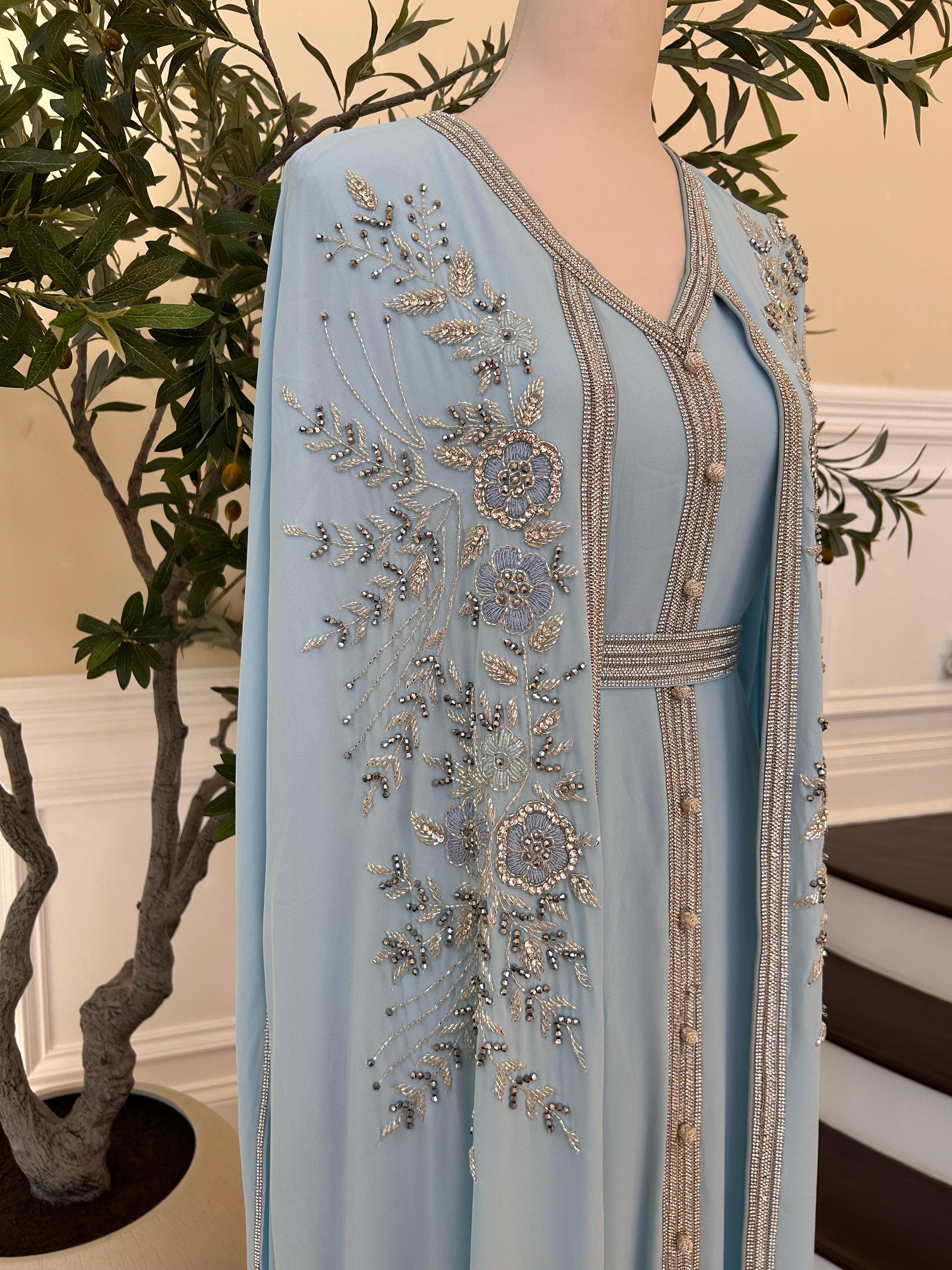 Baby Blue Floral Elegance Kuftan