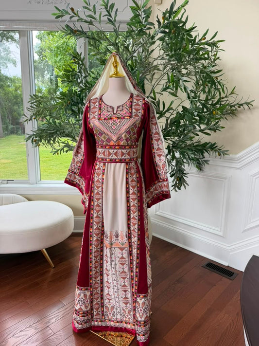 White Embroidery Tatreez Red Thobe