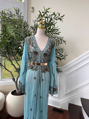 Mint Blue Golden Charm Cardigan Abaya