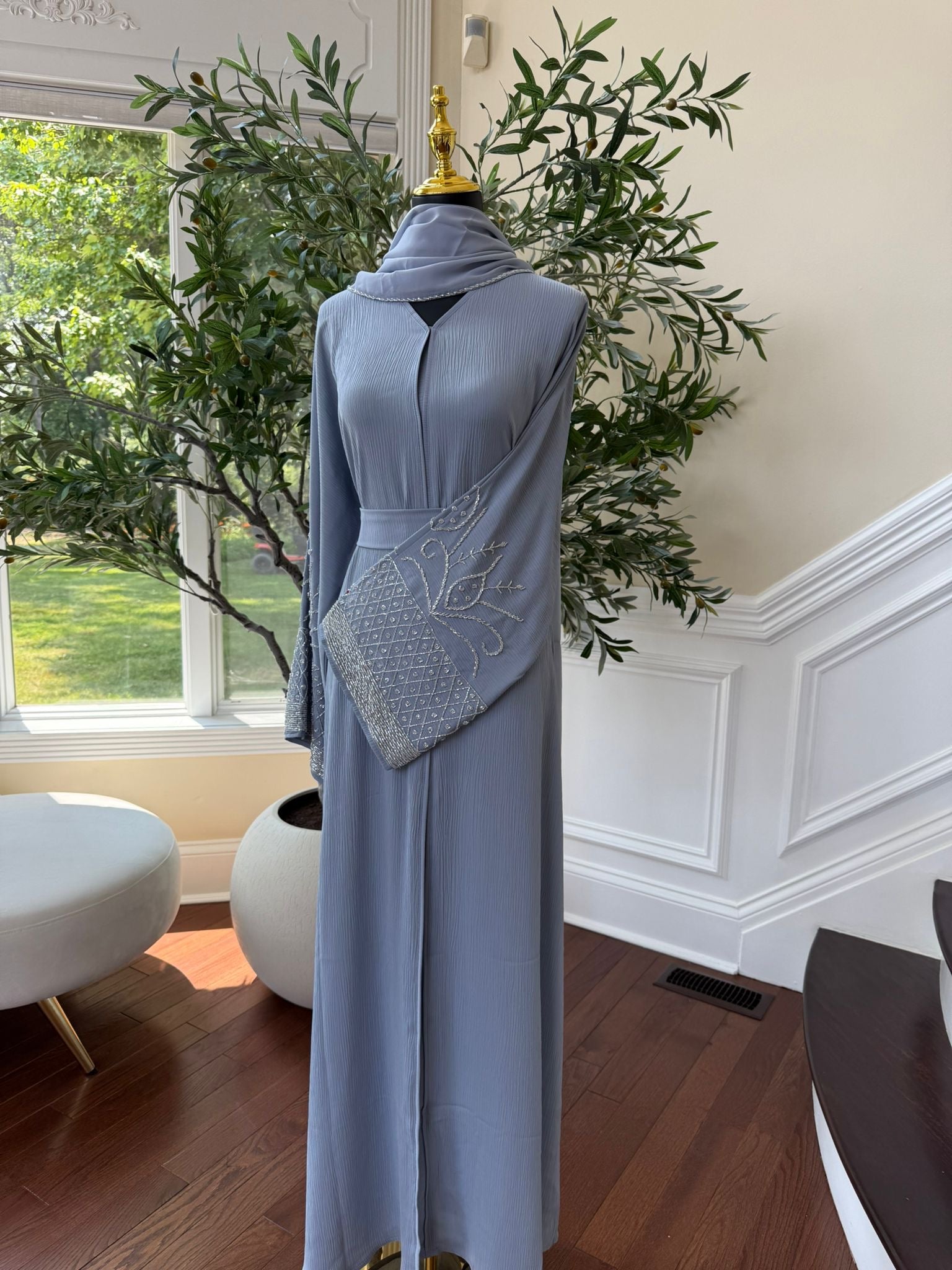 Baby Blue Sleeve Charm Abaya