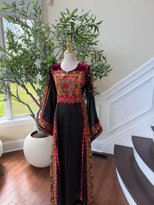 Black Embroidery Tatreez Red Thobe