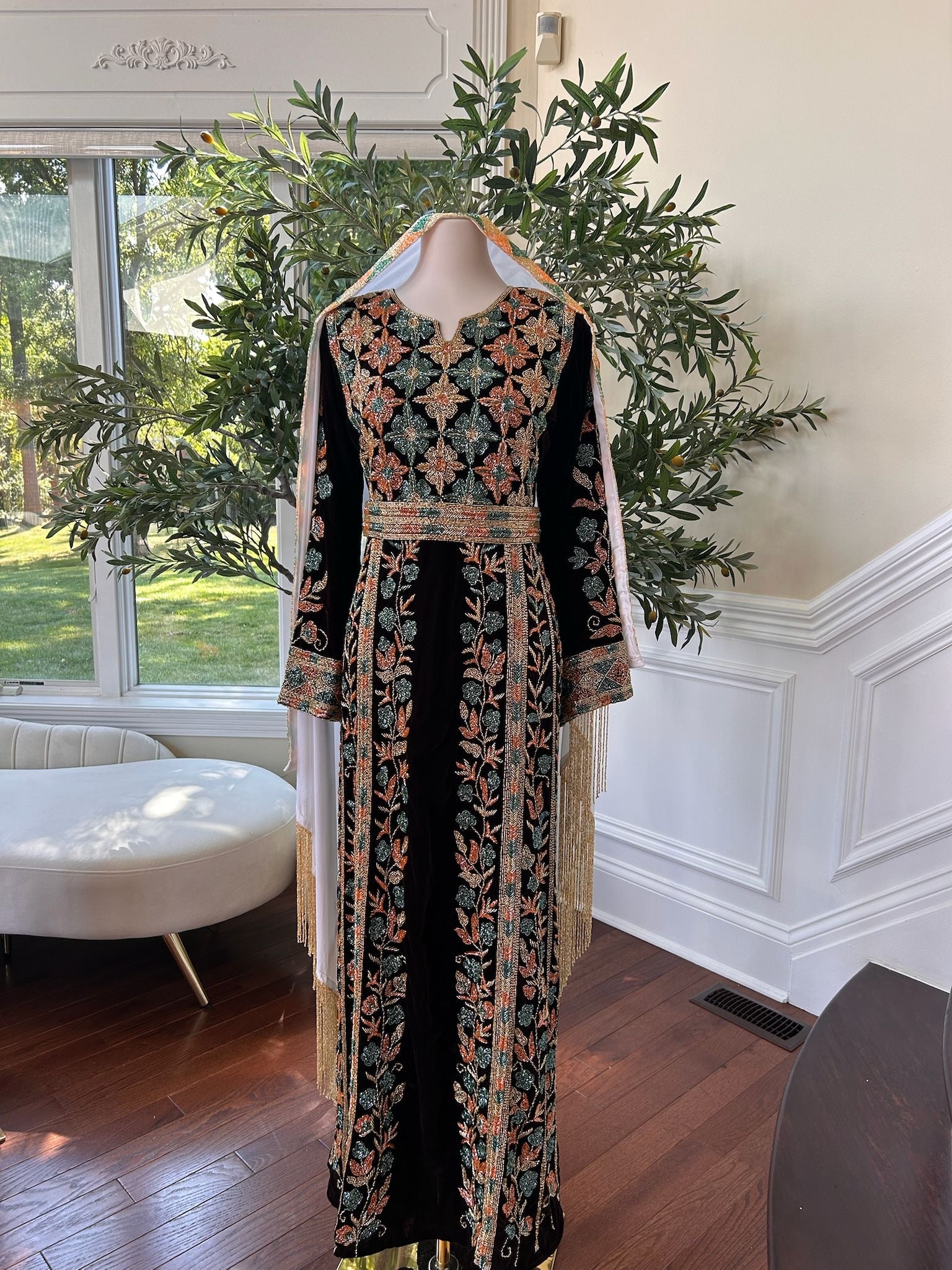 Brown Velvet Stone Thobe