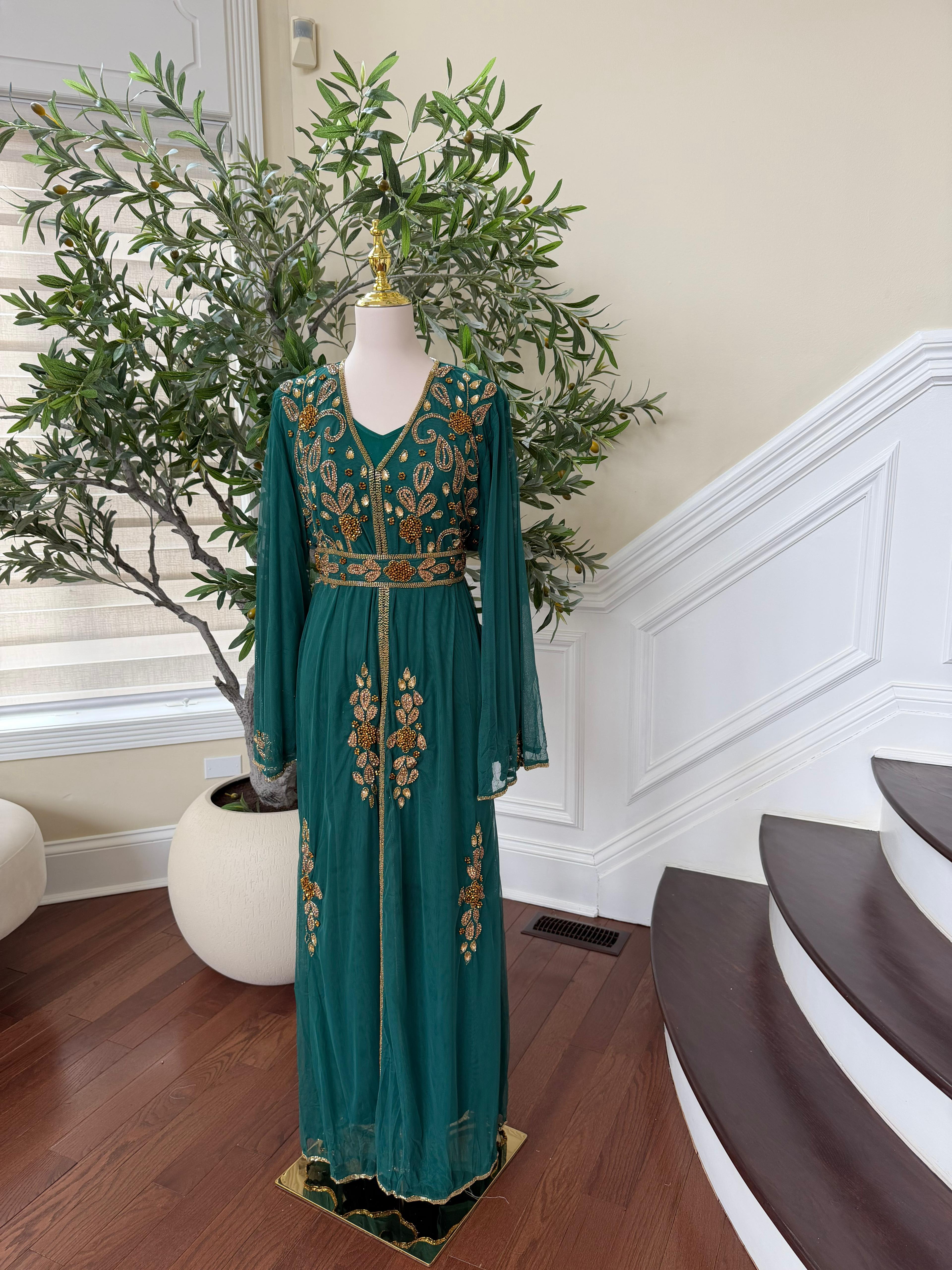 Emerald Green Golden Cardigan Abaya