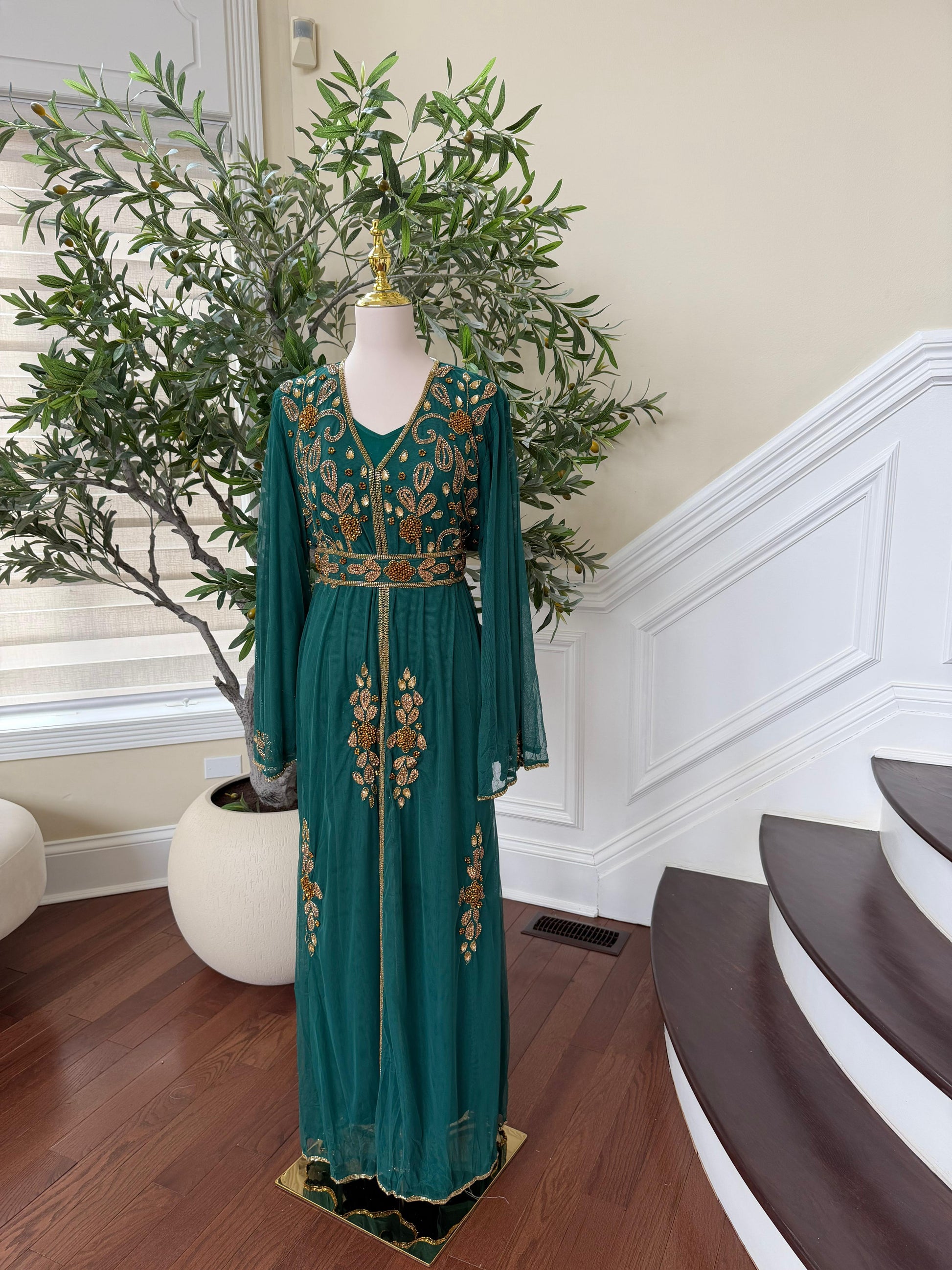 Emerald Green Golden Cardigan Abaya