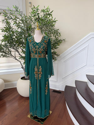Emerald Green Golden Cardigan Abaya