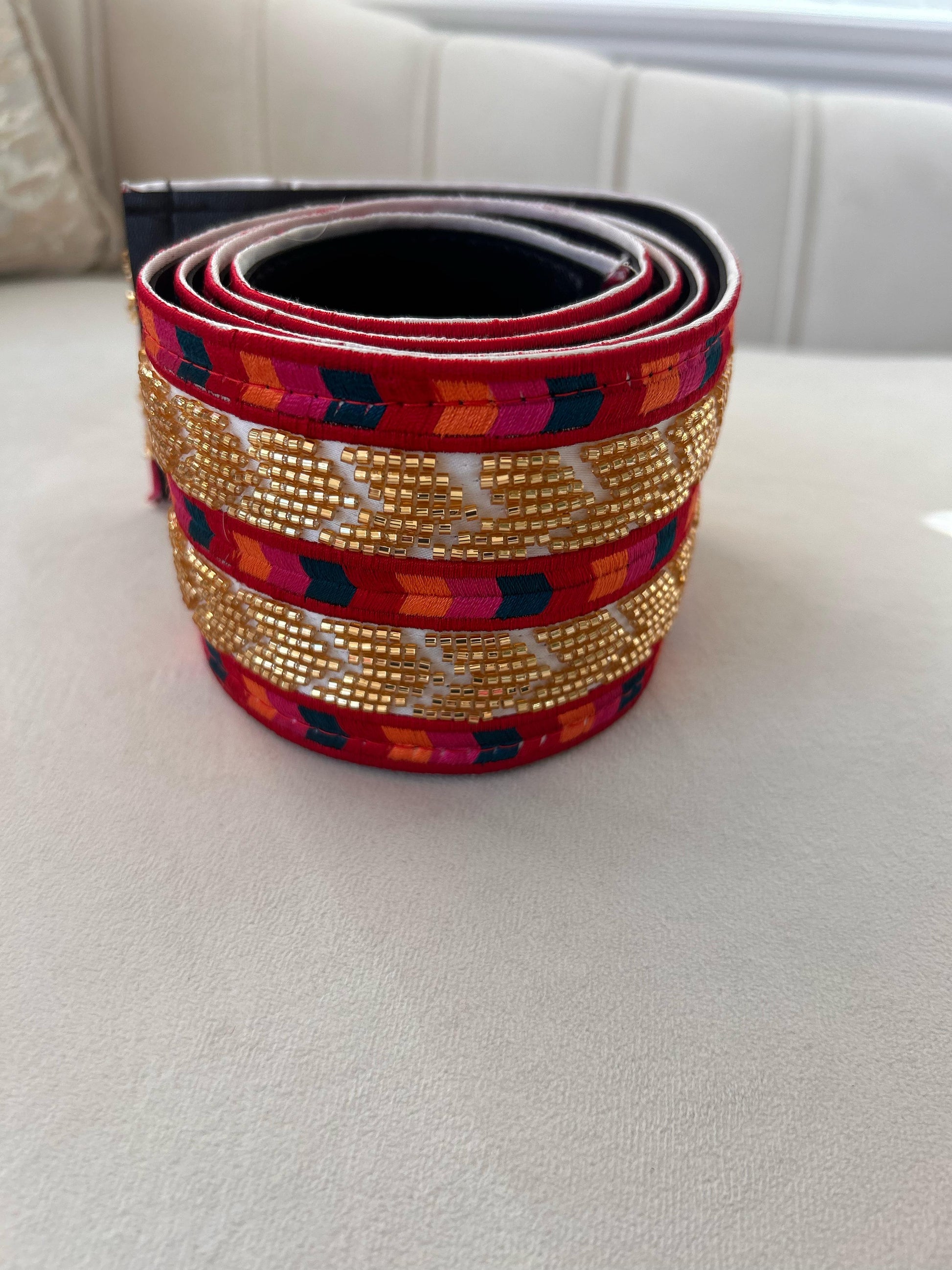 Gold Sabal Kharaz Red Tatreez Thobe Belt