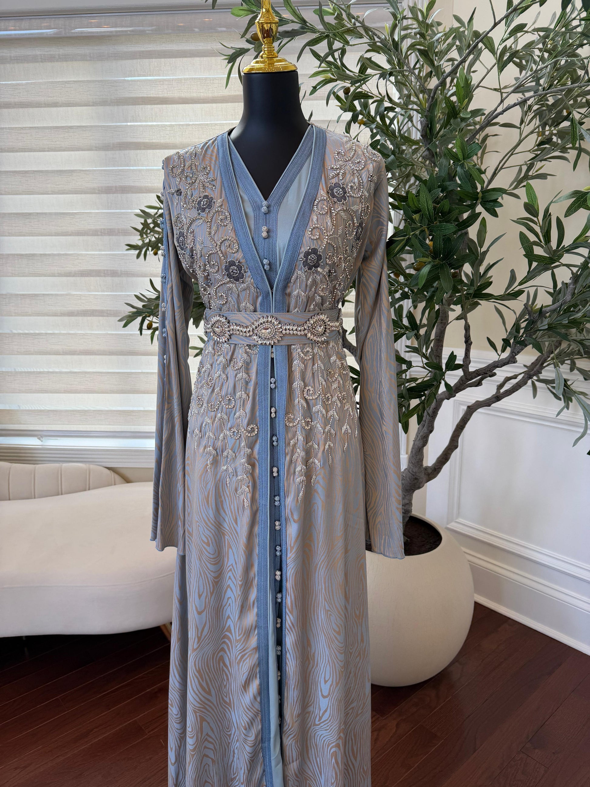 Baby Blue Breeze Luxury Floral Kuftan